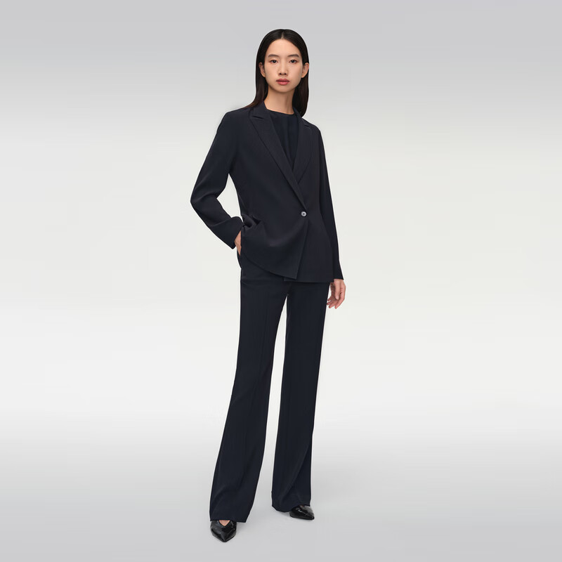 OVV2024春夏新款女装经典三醋酸简约时尚一粒扣休闲通勤西服 藏青(净色)06 S