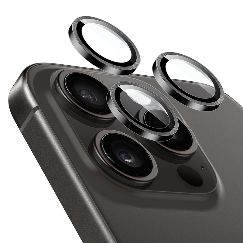 亿色适用iphone15pro/15ProMax镜头膜 苹果15pro/15ProMax后置镜头摄像头保护盖独立分体不顶壳-黑色