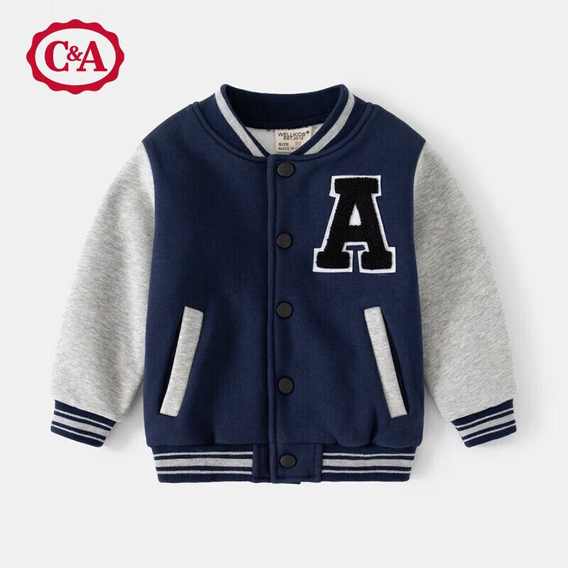 C＆A秋冬男童加绒棒球服男童休闲外套可爱卡通小熊男小童外套秋冬装 藏青 120cm高性价比高么？