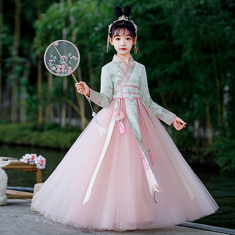 唐麒女童中国风超仙汉服儿童古风唐装连衣裙小女孩古装襦裙春秋装