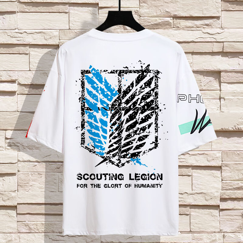 东柯喵自由之翼衣服t恤 进击的巨人衣服男五分袖动漫短袖上衣服夏季