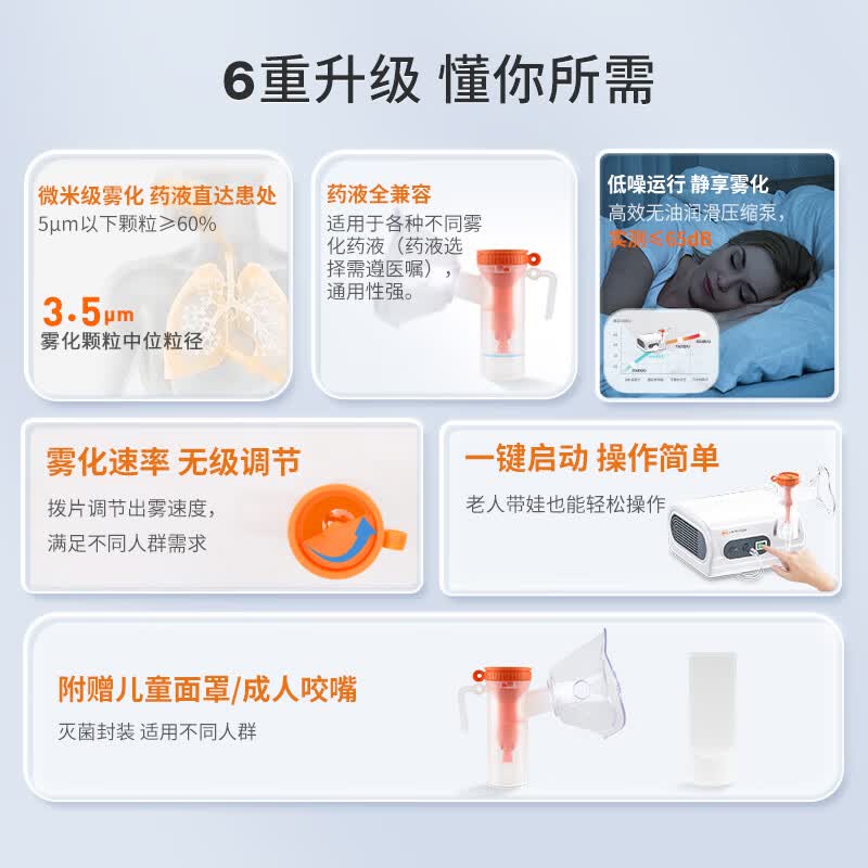 嘉医 儿童家用雾化器 婴儿化痰止咳清肺医用便携式小型低噪音雾化机 【家庭实用】AXD-313