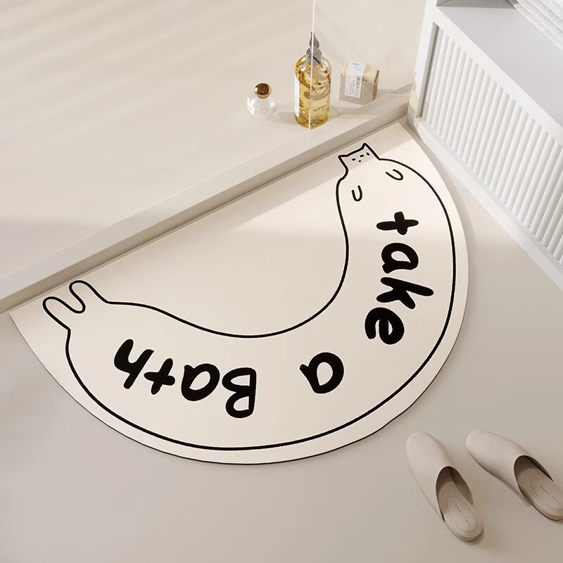 蘭麗坊浴室地垫2024新款入户门垫卫生间门口防滑吸水垫 香肠猫-米白 宽30*长45cm/2.5标准款一张
