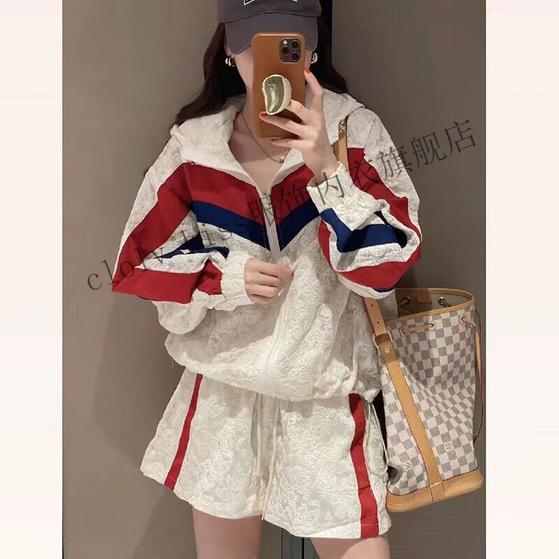 tvaj休闲运动服套装女2023年夏季新款时尚洋气撞色长袖防晒短裤两件套