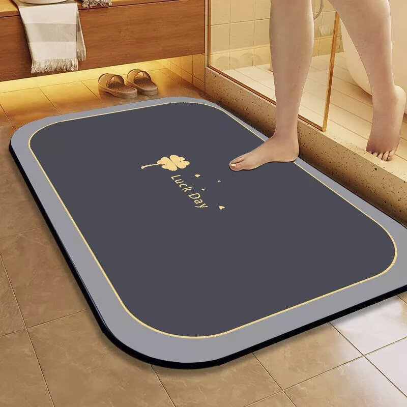 【精选】加厚硅藻泥卫生间地垫浴室吸水脚垫厨房厕所耐脏防滑垫入 加厚四叶草-椿树棕 60x90加厚款