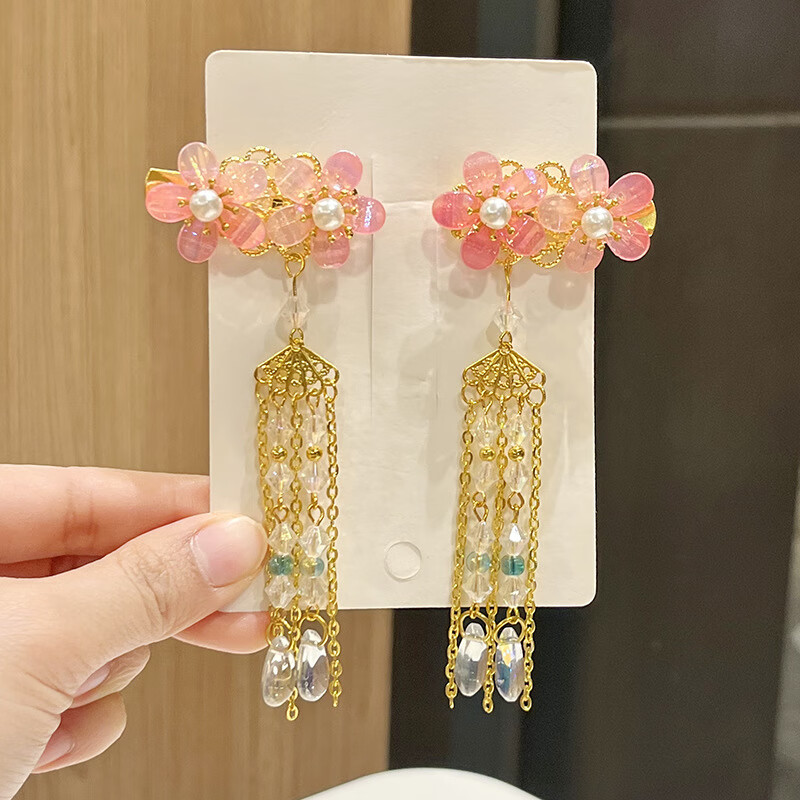 古风头饰手工铃兰赋汉服发夹古装发冠女发饰发钗古典边夹超仙配饰 Y23-01双生粉色1对