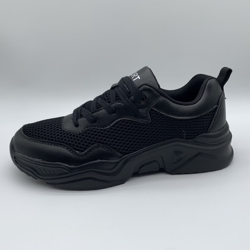 林中寻福建晋江鞋男全黑色春夏季网眼透气厚底增高运动跑步休闲鞋子