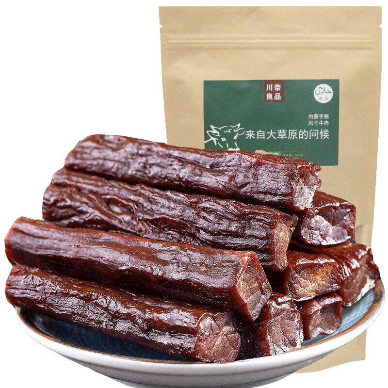 川奈良品手撕風(fēng)干牛肉干條  500g/袋 內蒙古清真即食零食獨立小包裝 原味 500g 牛肉干