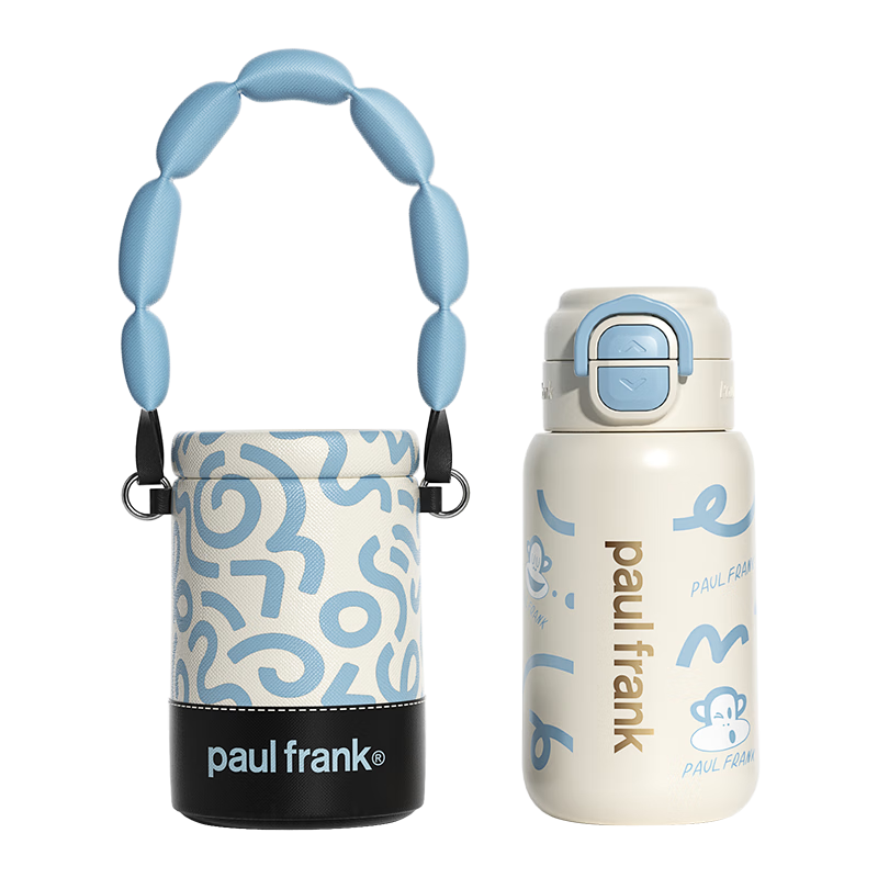 大嘴猴保温杯男女学生大容量儿童水杯子礼物吸管杯高颜值 蓝椰奶芙580ml