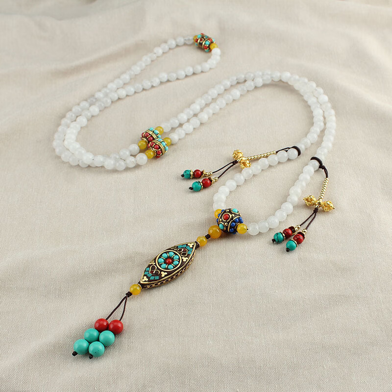 850-1#汉白玉石可斜跨项链