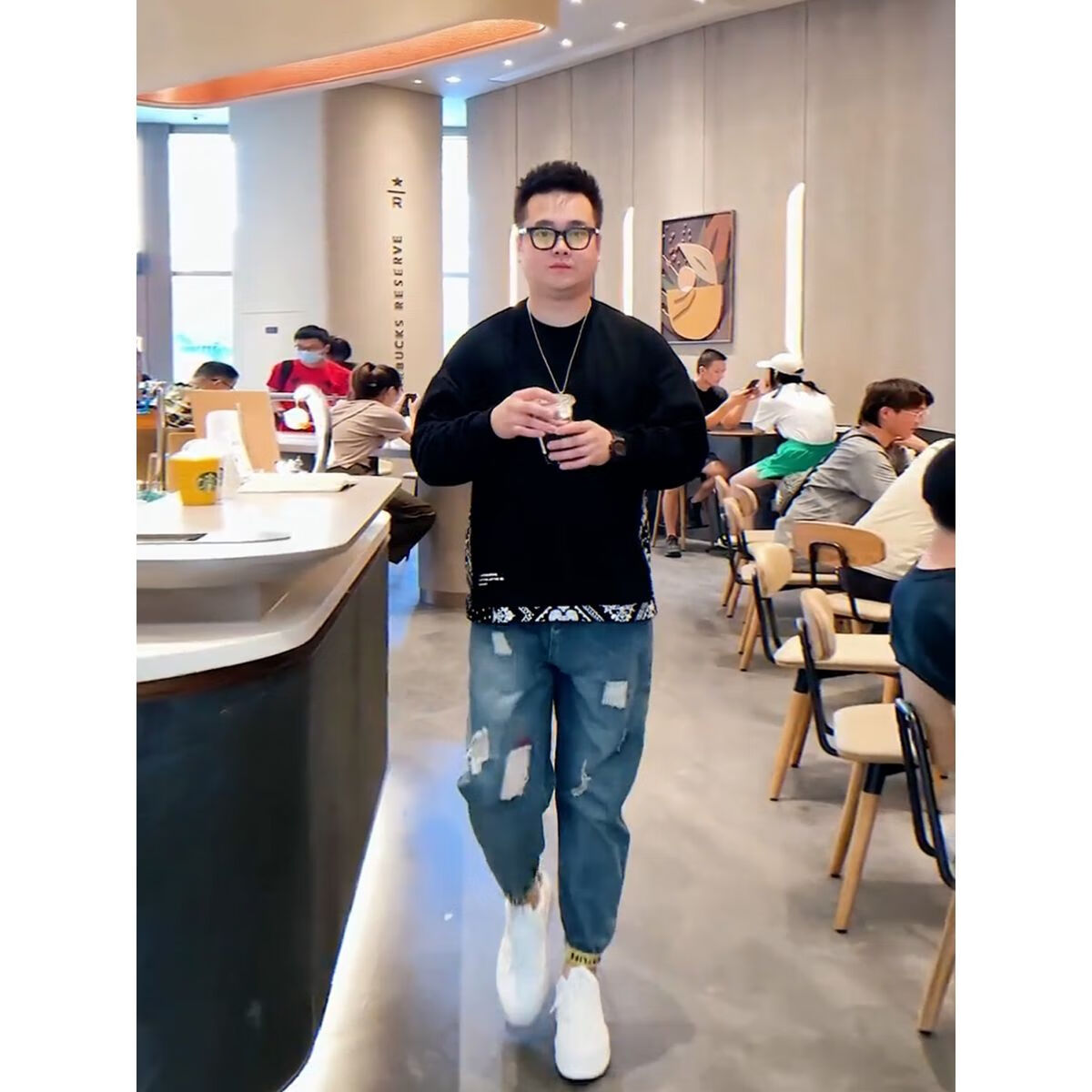 野颂特大号肥佬男生胖子穿搭全套秋冬春秋季微胖显瘦假两件腰果花卫衣
