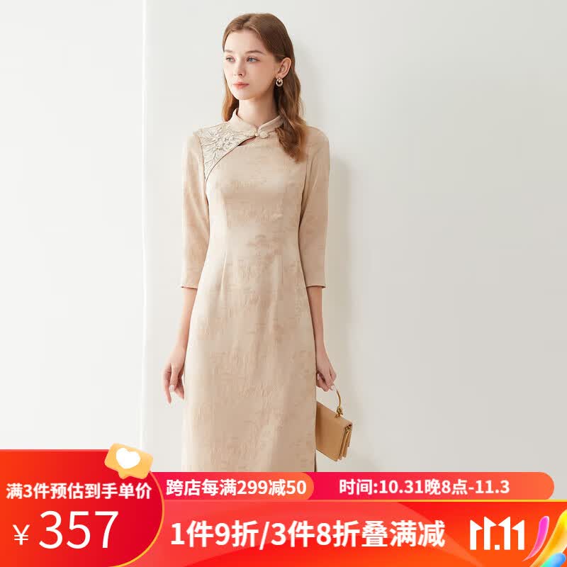 經典故事（JANE STORY）2023早秋新中式旗袍改良版新款高贵优雅气质旗袍连衣裙女小个子 香槟杏色 XL怎么看?
