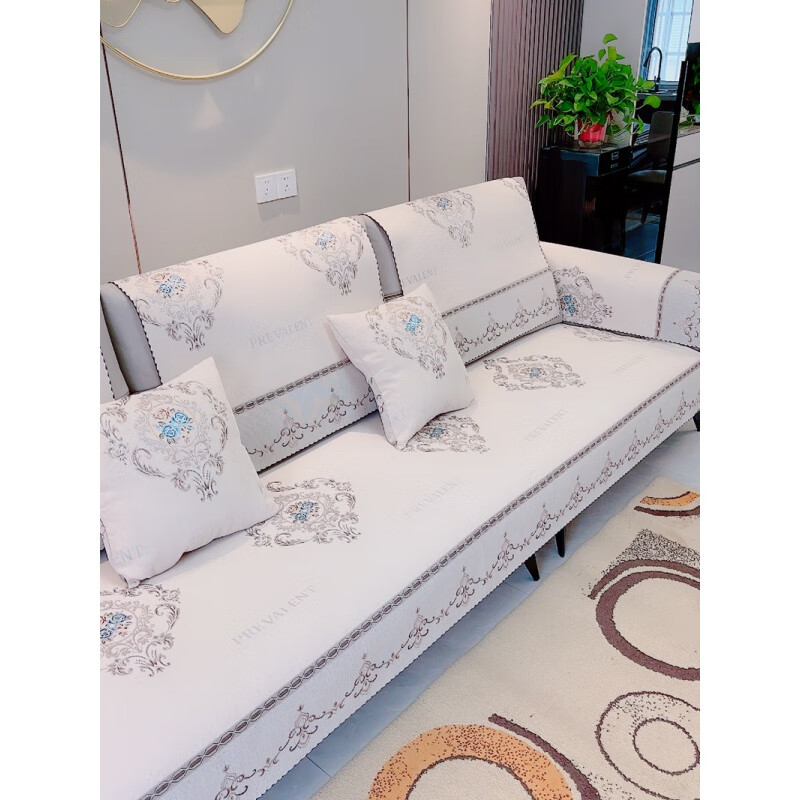 荃姝沙发垫3米全包罩直排沙发盖巾四季通用防滑皮沙发保护现代轻奢坐 贝欢妮黑 雪尼尔提花面料 宽100*长380cm