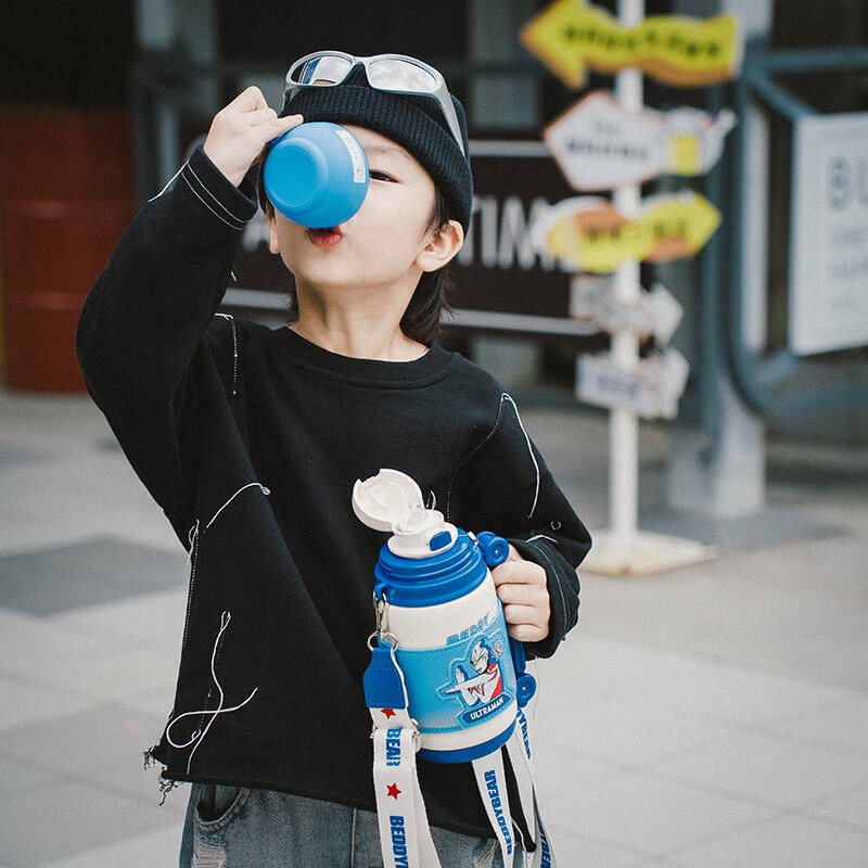 杯具熊儿童保温杯男女学生大容量保温壶两用户外便携水杯上学杯子 炮弹保温壶-亚刻奥特曼650ml