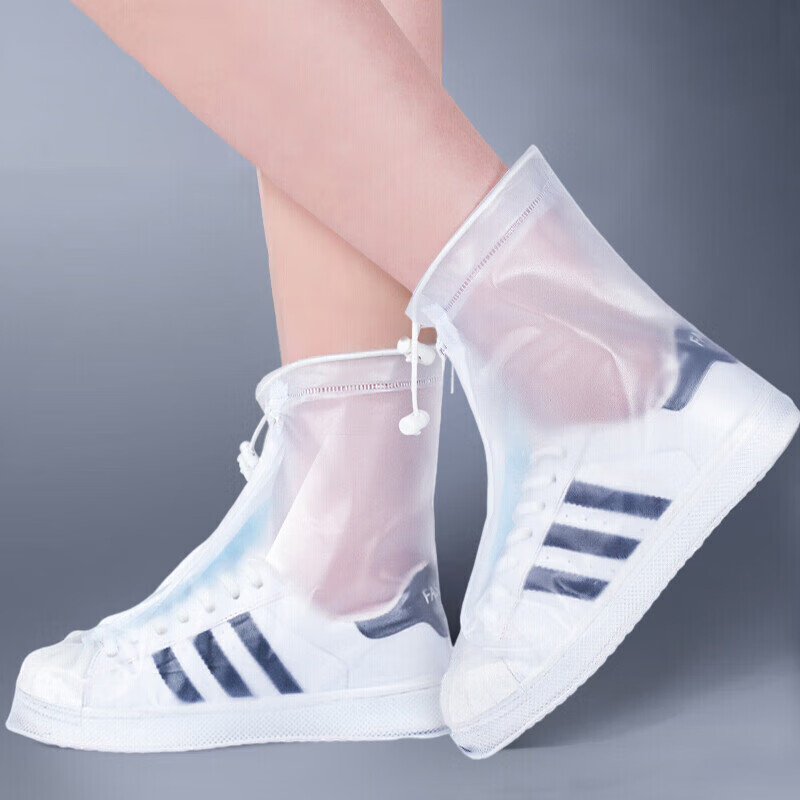 博沃尼克防雨水鞋套便携雨靴套男女成人非一次性透明平底白色L