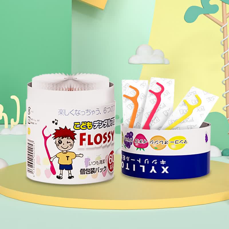 FLOSSY!儿童牙线棒专用超细线果口味木糖醇宝宝护齿牙线每支独立包装 家庭装【220支】