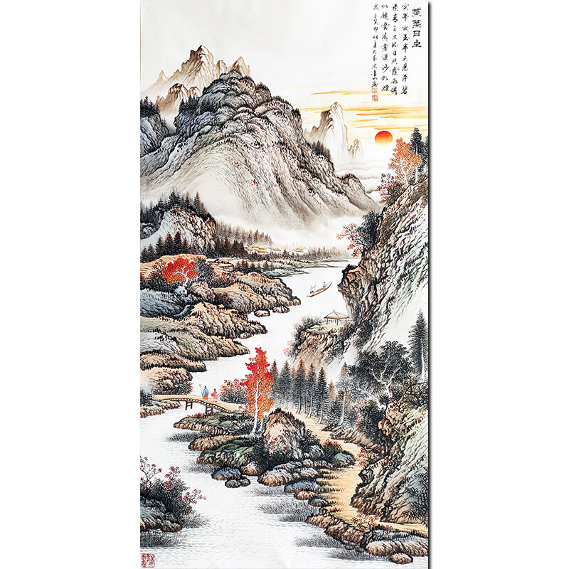 当代大红袍工笔山水巨匠 周金山《蒸蒸日上》名人亲笔手绘真迹字画