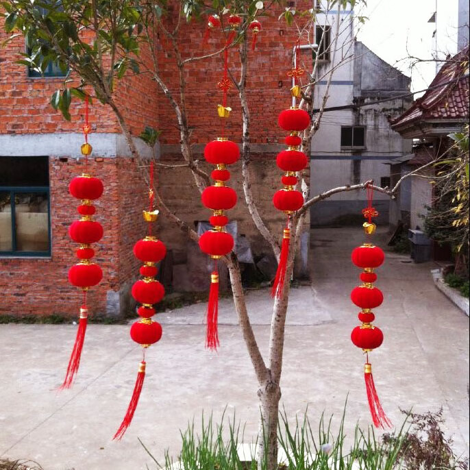 10#绒毛塑料植绒9.3cm小灯笼大红灯笼串春节中秋节庆小灯笼精选 9.