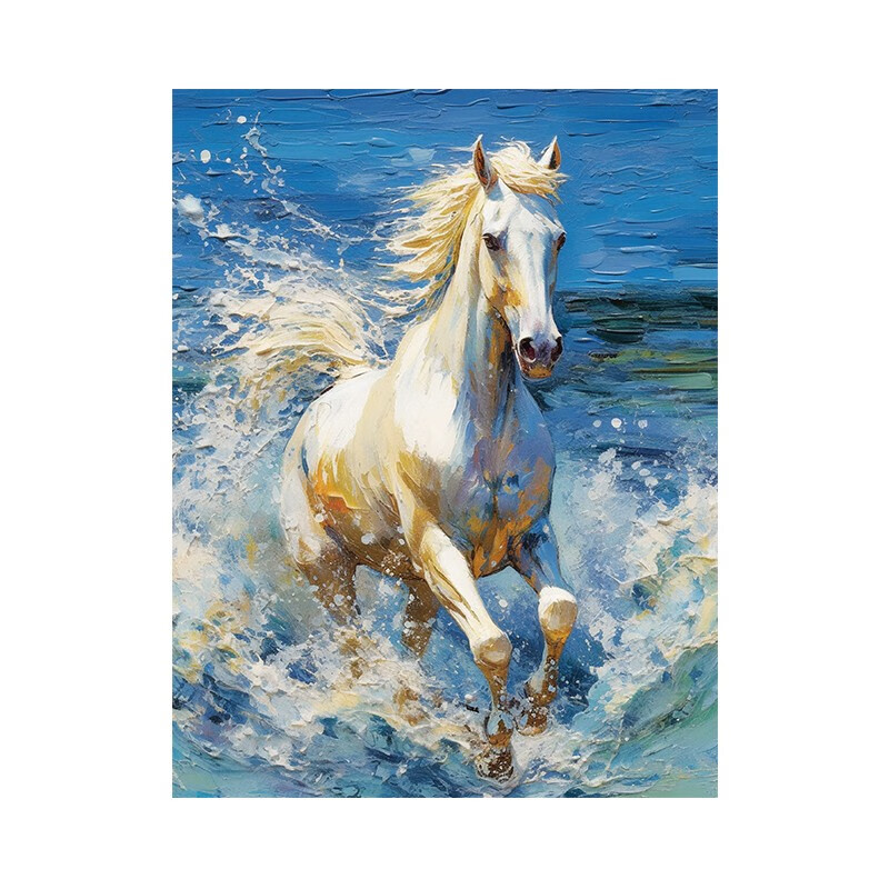 艺幻奔跑骏马白手绘肌理油画抽象马到成功客厅装饰画丙烯动物玄关挂画