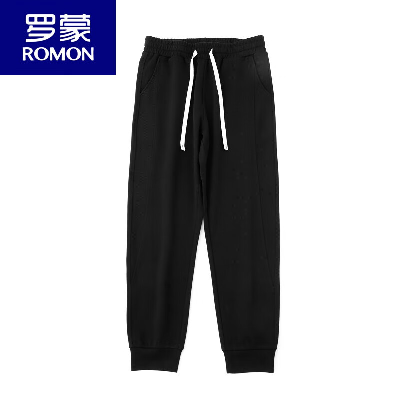 罗蒙（ROMON）美式裤子男士斜纹棉卫裤束脚裤秋冬季300g重磅长裤男装休闲运动裤 黑色 常规 3XL建议160-180斤
