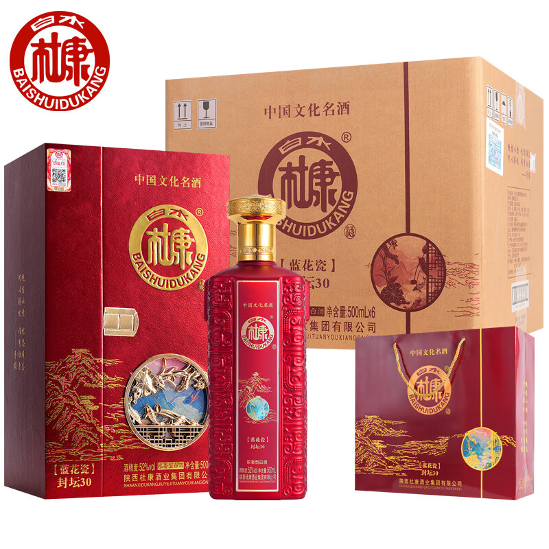 白水杜康(baishuidukang)蓝花瓷封坛30浓香型52度500ml*6瓶礼盒装 52%
