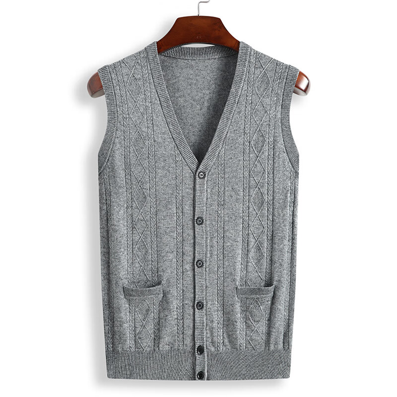 百丽驼美士春秋加肥加大针织羊毛背心男开衫打底毛线衫中老年无袖坎肩