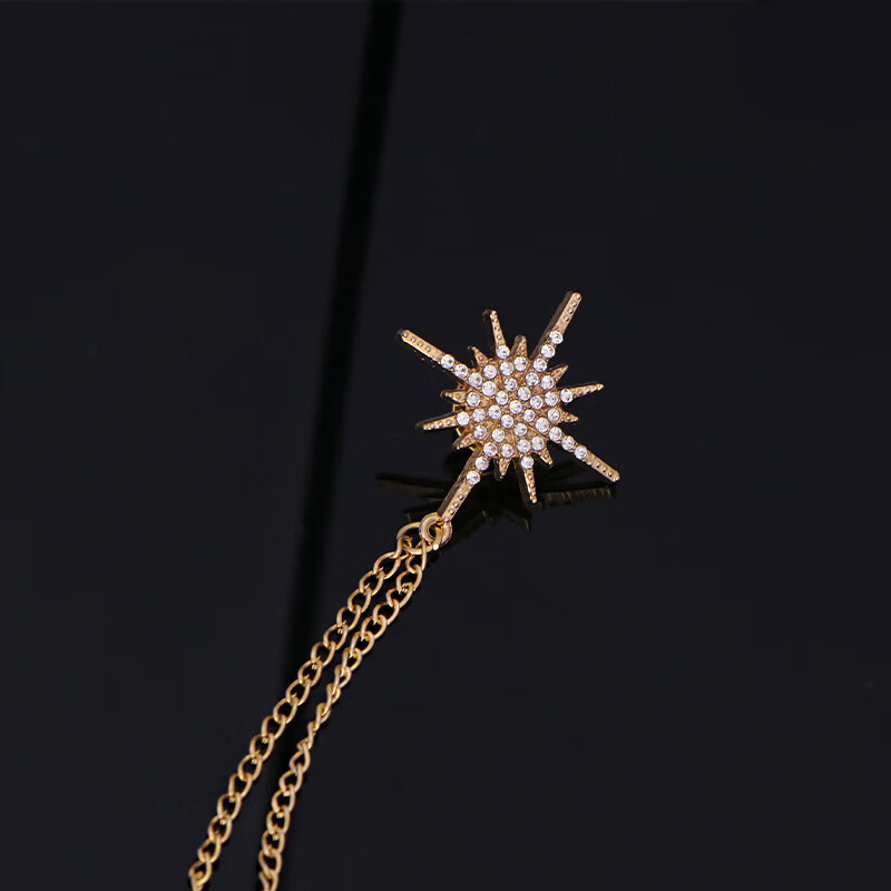 芒星胸针女六芒星链条金属别针个性创意包包配饰品潮 星芒链条胸针