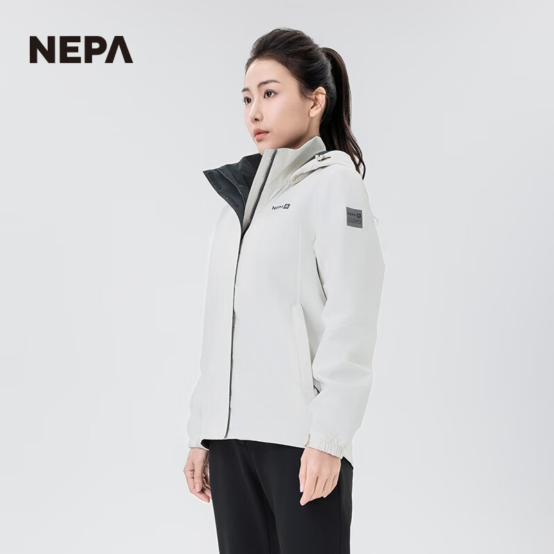 NEPA耐葩秋冬女士冲锋衣户外防风防水保暖可拆卸帽夹克7K60503 大理石白色E04 160/84A(090)