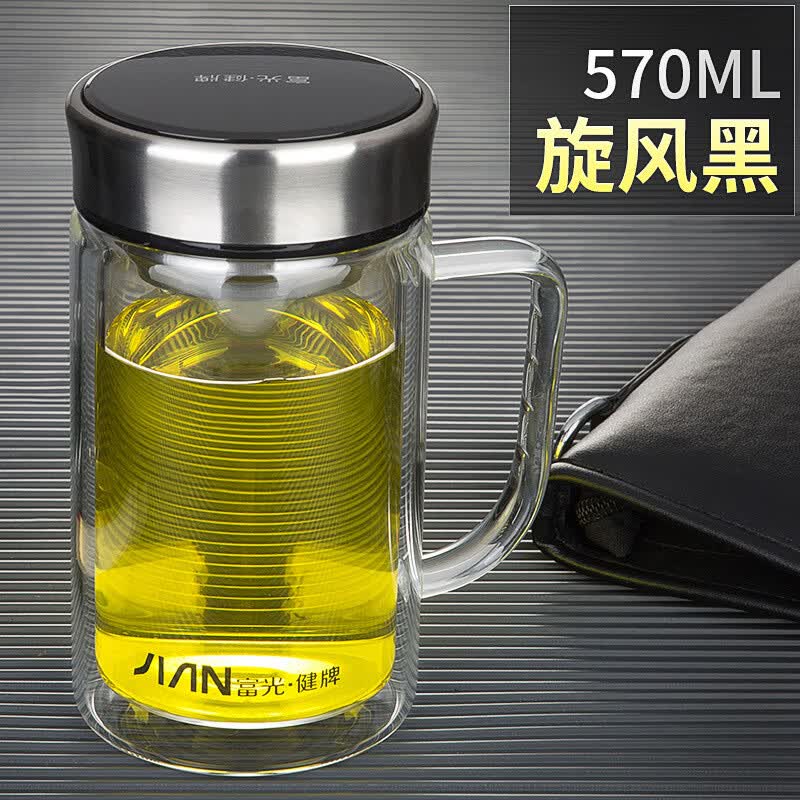 富光玻璃杯双层办公茶杯过滤钢化水晶杯批发印字杯x1501-bspt-570