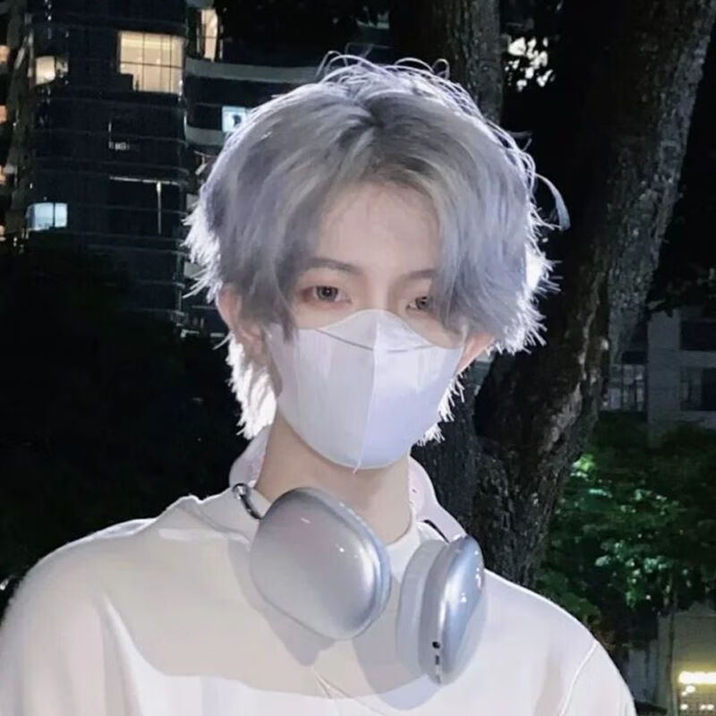 千叶繁中分假发蔡徐坤奶奶灰假头发男中分刘海全头套式微分碎盖短发超