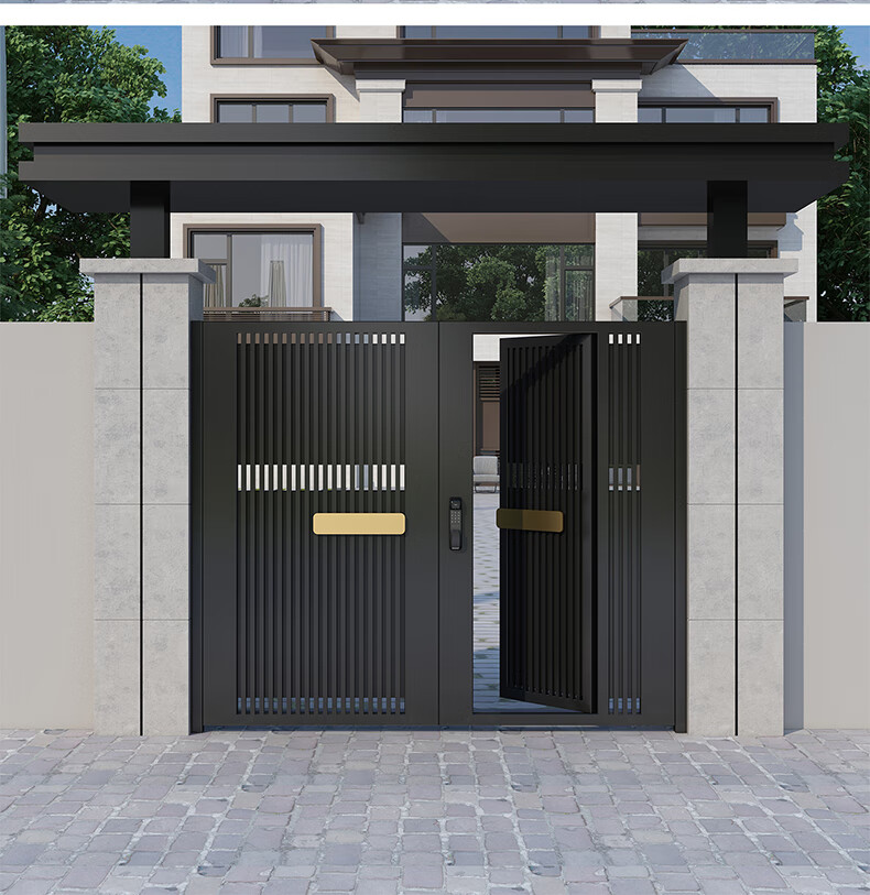 农村豪华铁大门电动现代别墅庭院围墙楼院子头铝艺智能折叠 款式1一