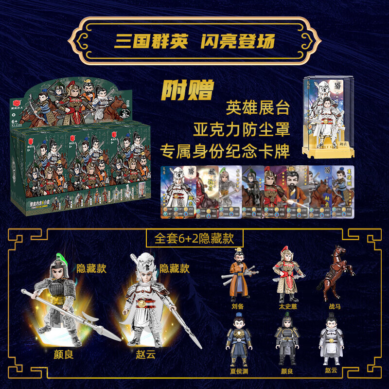 翔竣哪吒2三国群英玩具积木人拼装模型公仔手办盲盒开学礼物摆件 三国B弹关节可动六款不重复1100B