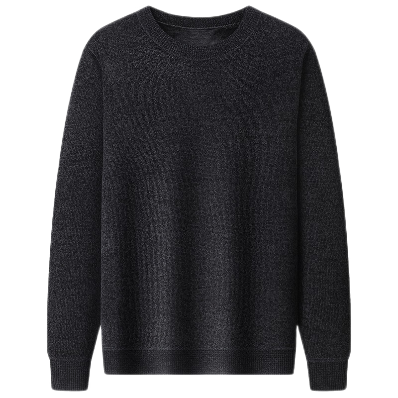 罗蒙雪尼尔圆领加绒加厚针织衫男秋冬款中青年男士休闲打底衫保暖毛线 黑色 M (170) （建议120-135斤）