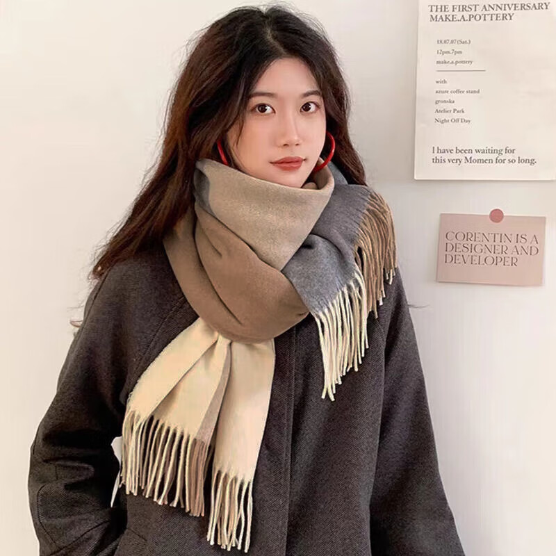 达芬奇密码 秋冬季保暖围巾女欧美风学生围脖情侣格子披肩 6# 浅灰咖色(205*35cm) 京东折扣/优惠券