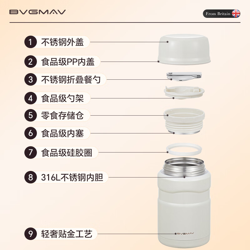 宝威玛英国 焖烧杯大容量316不锈钢焖烧壶焖粥银耳儿童辅食罐礼物高档 【送背带+勺子】清雅绿760ml