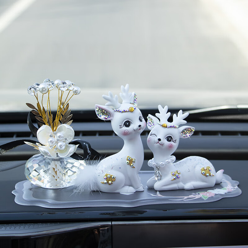 车载好物感奔驰汽车车内饰品摆件装饰 a款镶钻小仙鹿一对 水晶装饰 灰