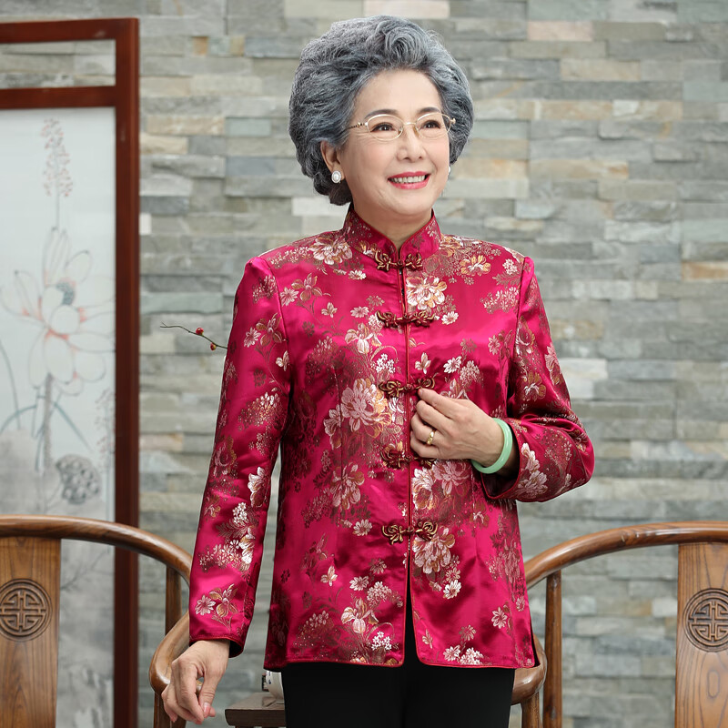 筝宁中式棉袄女缎面唐装冬装妈妈中老年奶奶装小棉衣生日秋冬 紫牡丹