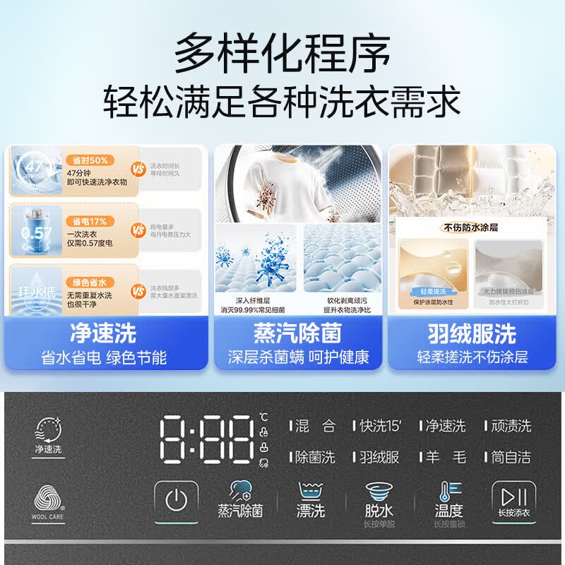 美的美的滚筒洗衣机全自动家用10公斤大容量1.1洗净比云朵洗MG100V36T