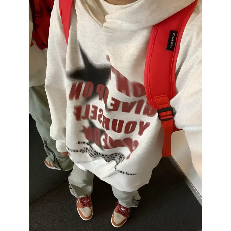 迪伽达春秋季连帽卫衣男装美式高街印花潮牌加绒保暖情侣长袖上衣外套男 XXJR-W485灰色 常规 3XL 【160-180斤】