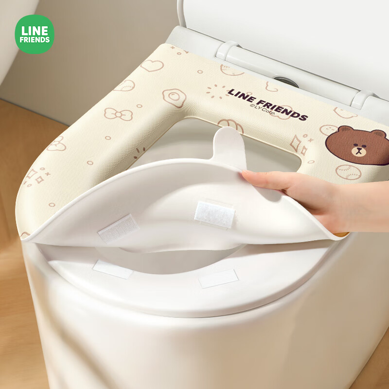 Creative art马桶圈马桶垫子保暖秋冬季加绒防水坐便垫套粘贴式拉链款四季通用 【联名新款】白色布朗熊1个