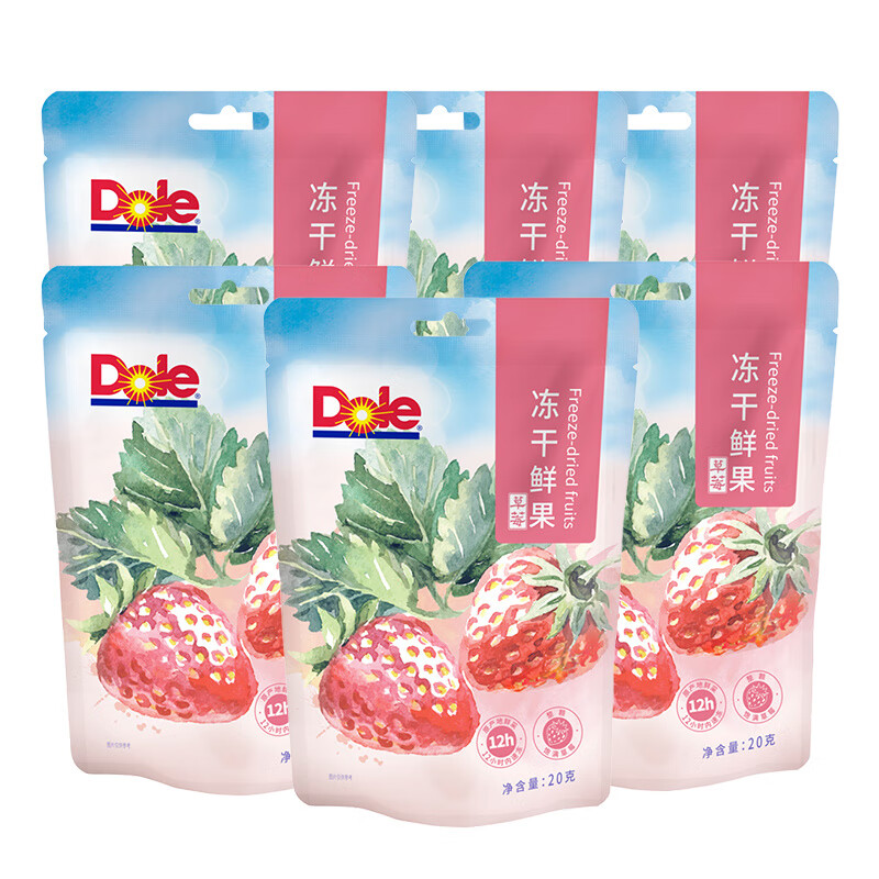 都樂(Dole)【】都樂凍干草莓即食網紅果干果脯無色素辦公室宅家休閑零食袋裝 都樂凍干草莓6袋