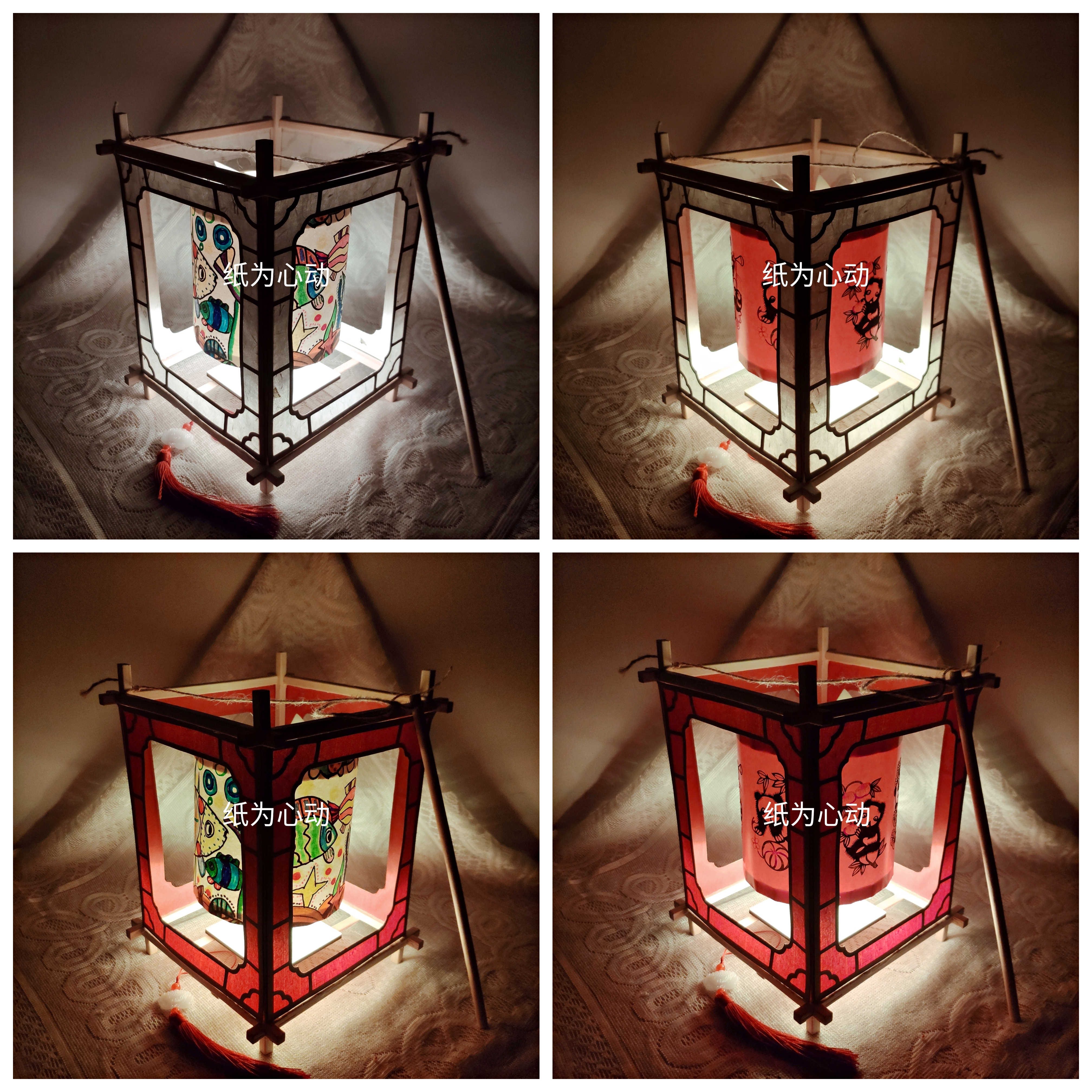 灯笼跑马灯涂鸦剪纸亲子diy材料包科学小制作 榫卯四角-热动力-彩绘