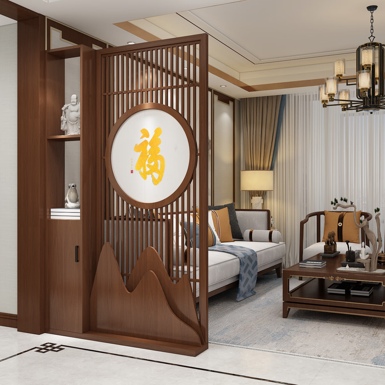 聚沁源客厅玄关隔断柜实木新中式禅意正对门遮挡简约门口进门新款屏风