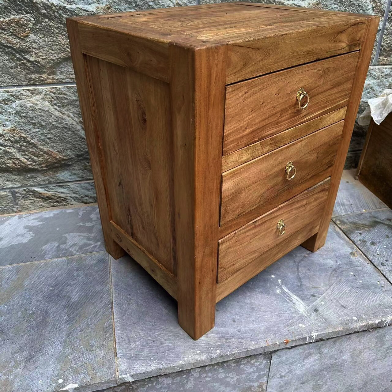 老榆木床头柜实木储物柜卧室专用柜子收纳柜家用置物柜床边柜 原木色