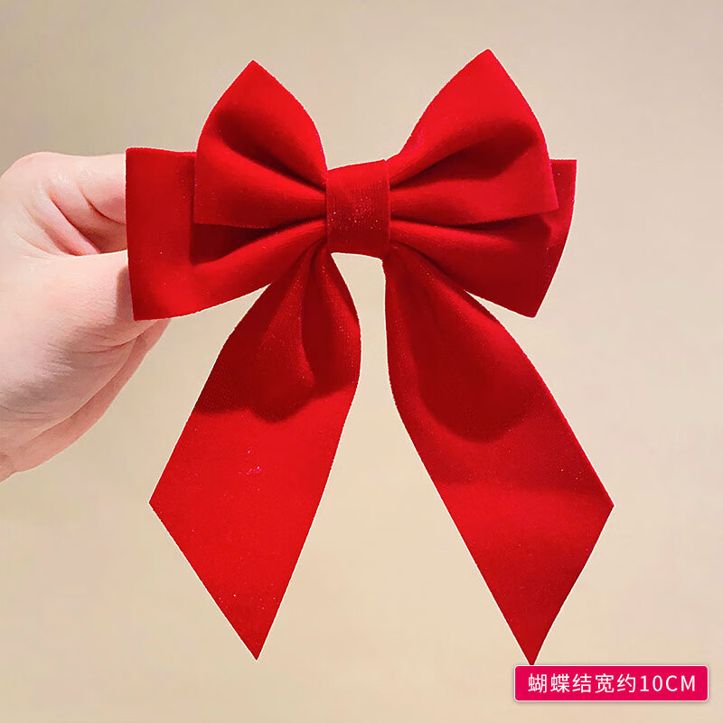 茉馥儿童红色丝绒蝴蝶结发夹女童皇冠发卡小女孩甜美顶夹头饰 斜尾