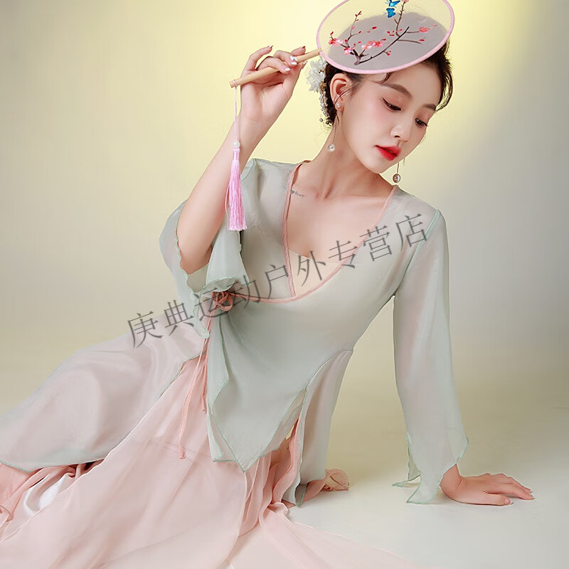 炫逐古典舞蹈服女飘逸纱衣中国舞练功服女身韵仙气雪纺上衣演出服古风 S 沁玉蓝