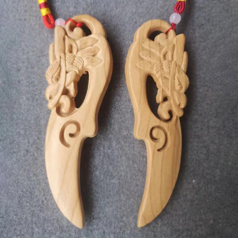 法挂件器手工紫微讳桃木剑朱砂男女款随身桃木婴儿摆件 11厘米龙头刀