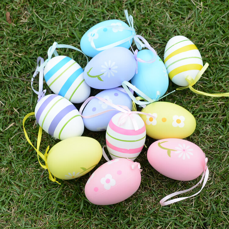 绘画涂色diy儿童手绘蛋壳幼儿园彩蛋复活节塑料 可爱小花彩绘鸡蛋12个