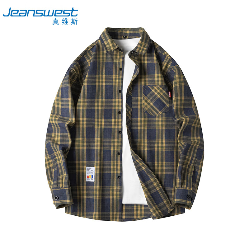 17日20点：JEANSWEST 真维斯 长袖格子衬衫男士