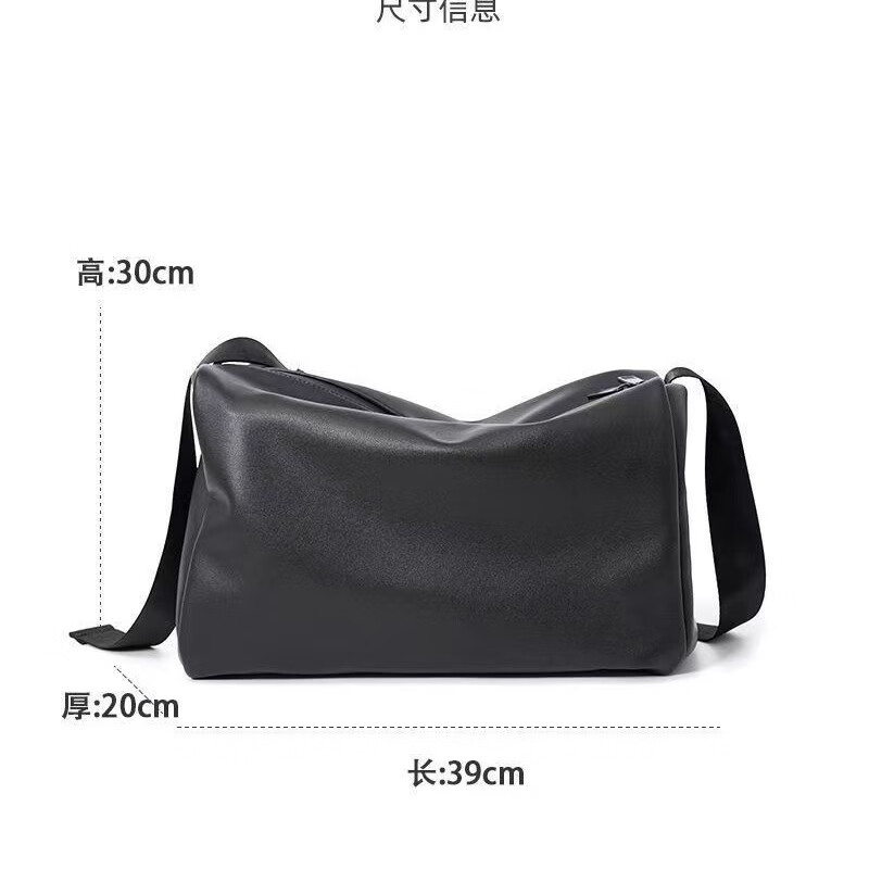 男士斜挎包休闲软皮单肩包大容量短途旅行背包升级防水挎包男包 黑色